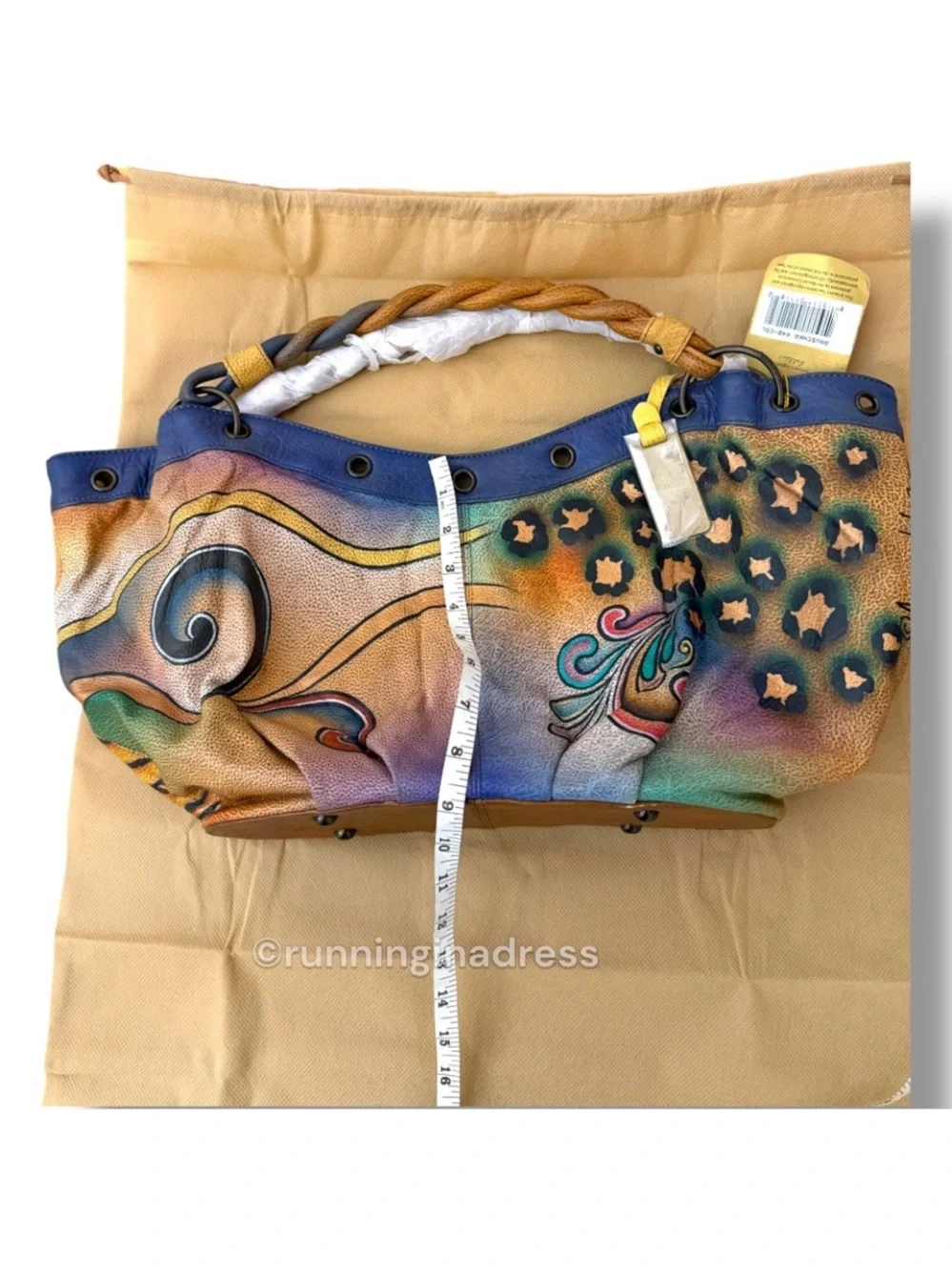 NWT Premium Anuschka Hand Painted Leather Collage S.M.D.C Hobo Peacock Butterfly - Picture 13 of 16